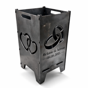 Feuertonne „Hochzeit“ 73,5cm aus 3mm Stahlblech mit Wunschtext