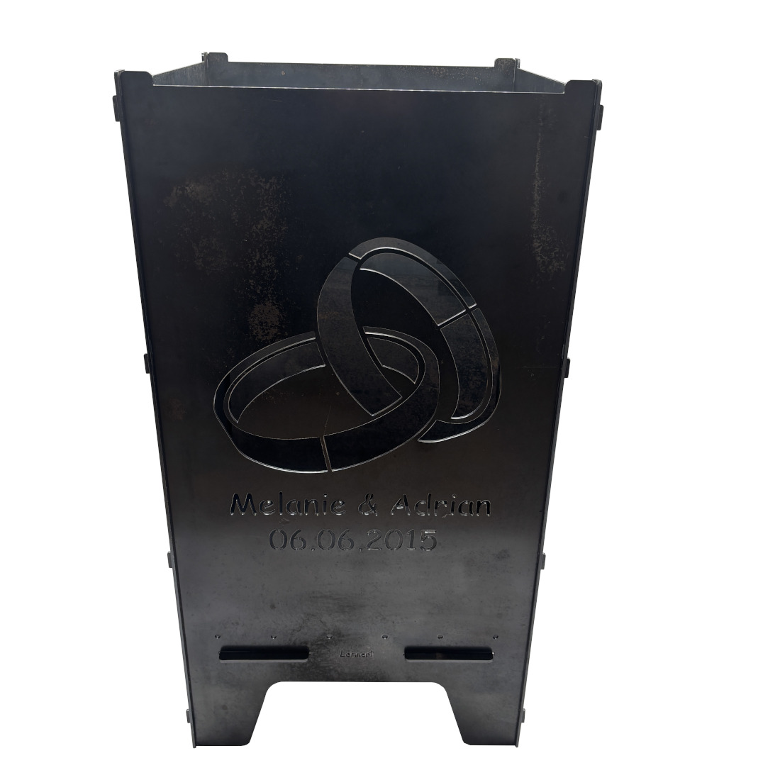 Feuertonne „Hochzeit“ 73,5cm aus 3mm Stahlblech mit Wunschtext – Bild 3