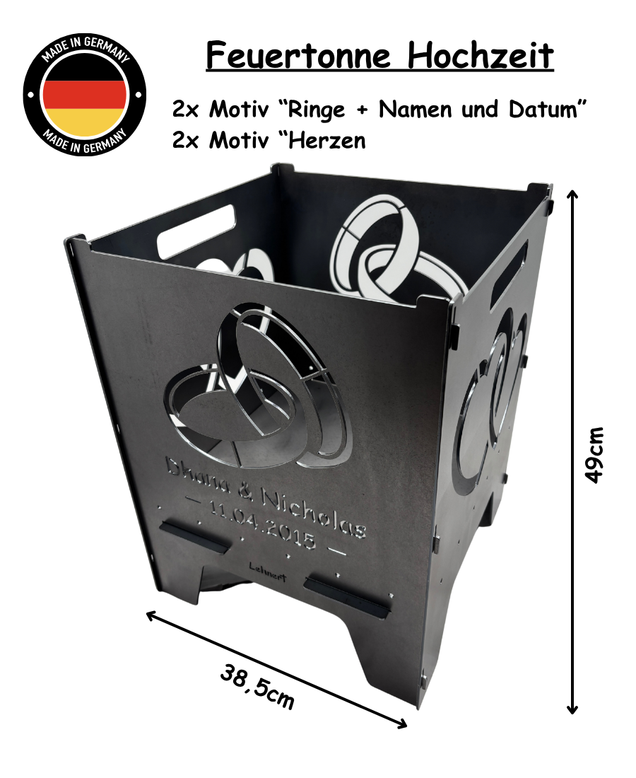 Feuertonne Hochzeit 49cm aus 3mm Stahlblech personalisiert – Bild 3
