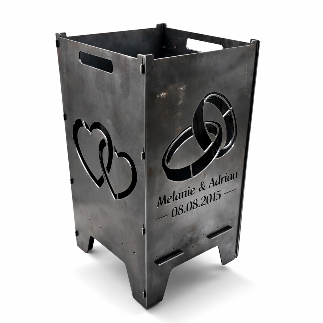 Feuertonne „Hochzeit“ 73,5cm aus 3mm Stahlblech mit Wunschtext