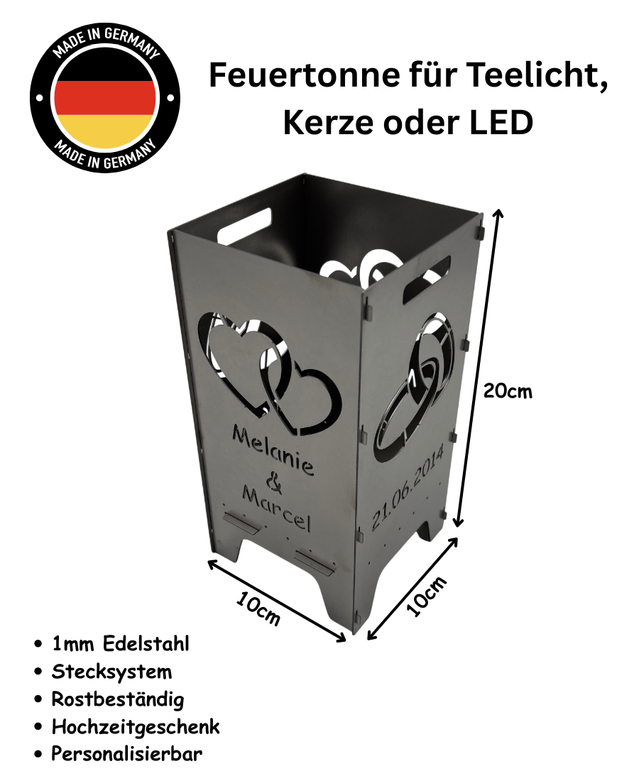 Feuertonne Hochzeit aus Edelstahl 20cm personalisierbar – Bild 3