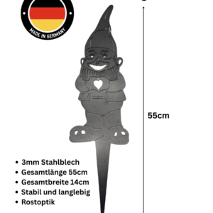 Gartenzwerg Herz Gartenstecker aus 3 mm Stahl