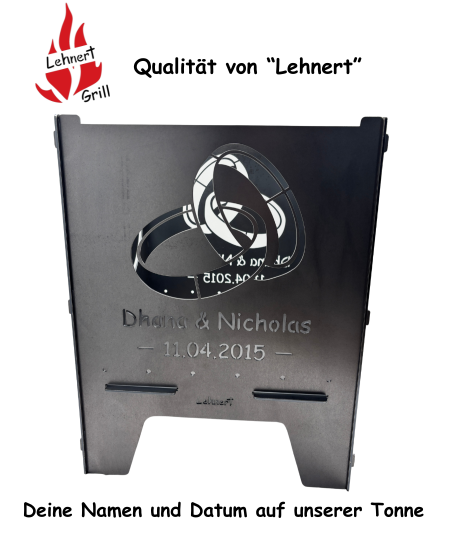 Feuertonne Hochzeit 49cm aus 3mm Stahlblech personalisiert – Bild 4